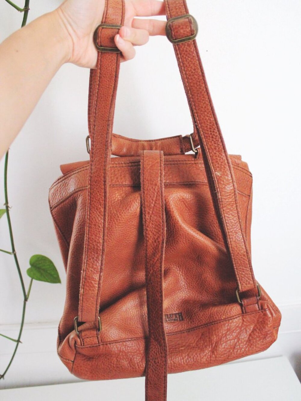 Vintage Duluth Trading Company Brown Leather Backpack Pebbled Shoulder Bag Tan - Picture 5 of 11